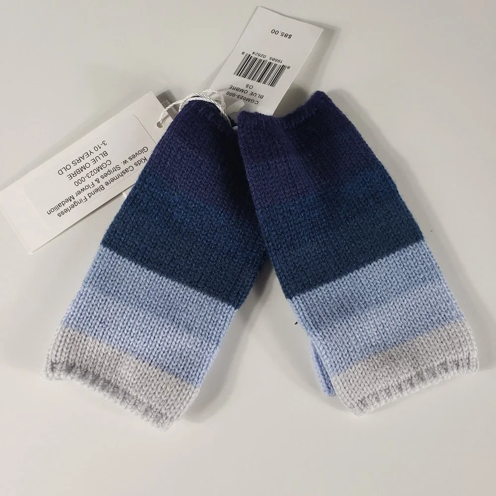 Carolyn Rowan Kid Cashmere Blenda Fingerless Gloves Blue Ombre Stripes Flower OS